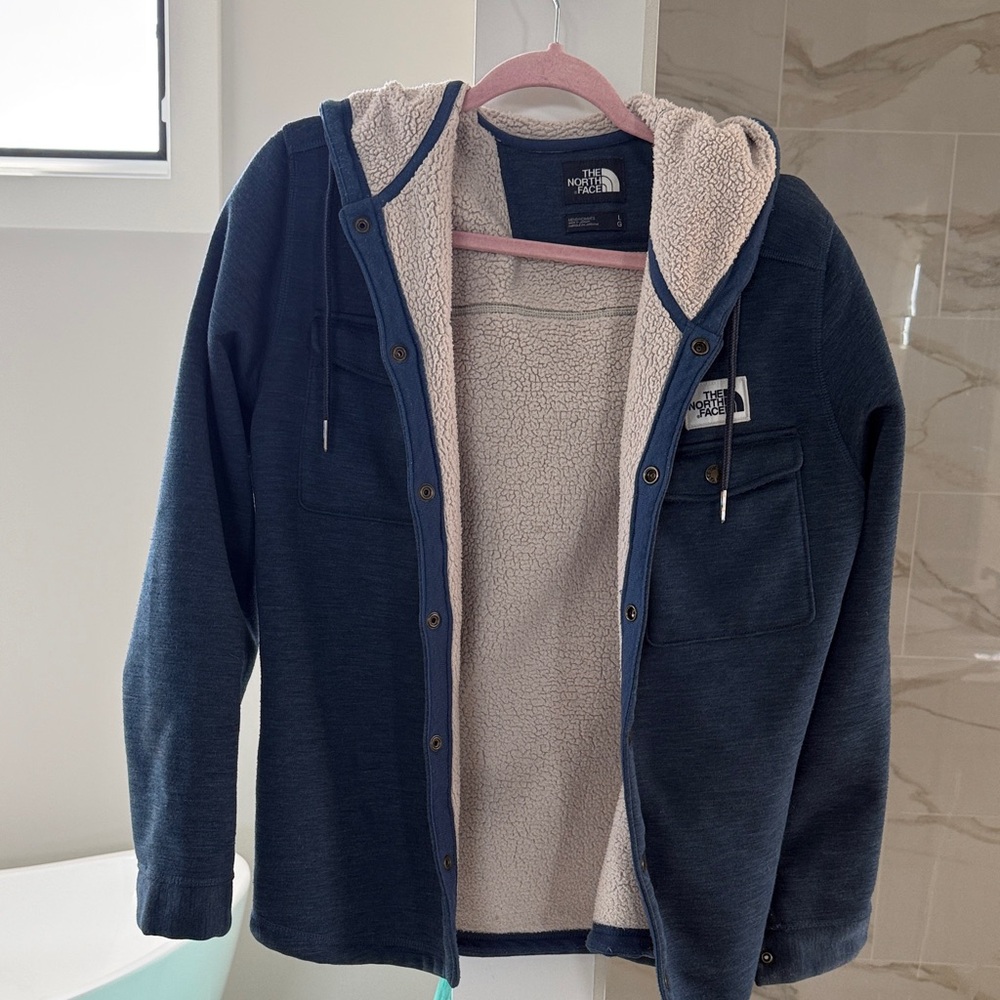 The North Face Navy Hooded Sherpa-Lined Jacket